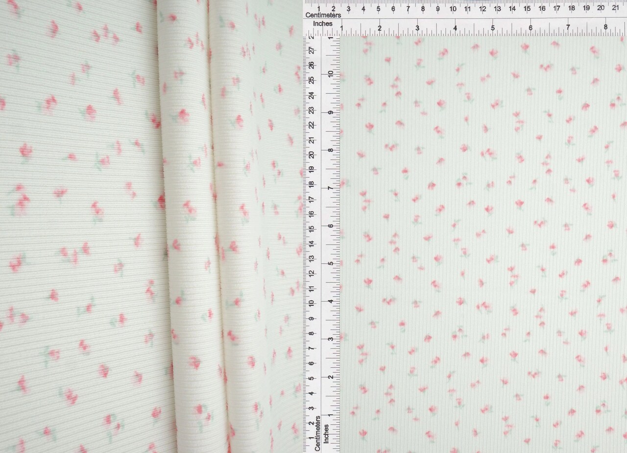 1 Yard Cotton Feel 2x2 Rib Knit Fabric, Ditsy Print Soft Stretch 58/59 Inches Wide